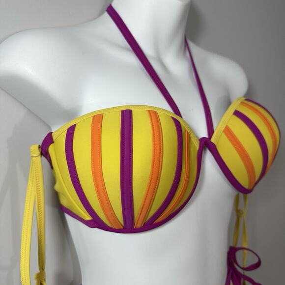 Andrea Iyamah Bikini Womens Yellow High Rise Sz XL Swimsuit Cut Out Resort Vacay - Picture 8 of 13